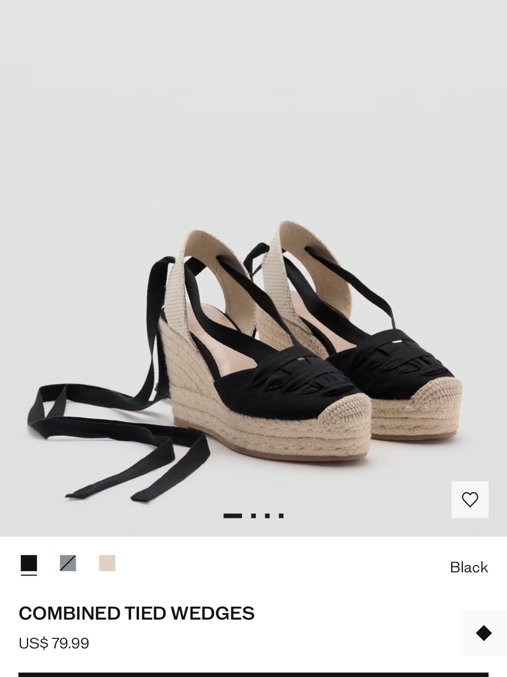 Mango Black Espadrille Wedge Sandals with Natural Rope Platform